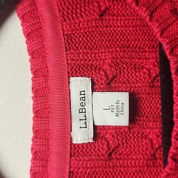 L.L. Bean Red Cable Knit Large Petite Cozy Classic Cotton - Picture 2 of 5